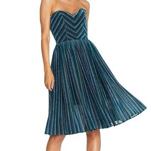 Dress the Population Rosalie Metallic Sparkle Striped Strapless Dress Large NWT